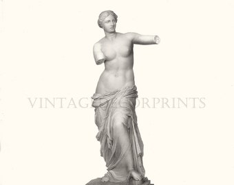 Venus de Milo. Large 19th Century Engraving of The Roman Statue by Prévost. Published between 1877-1879. Decorative Wall Hanging.