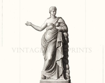 Muse. Large 19th Century Engraving of The Roman Statue by Joseph Laugier. Published between 1877-1879. Decorative Wall Hanging.