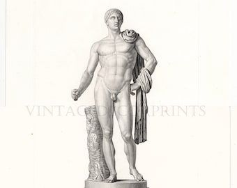 Othon. Large 19th Century Engraving of The Roman Emperor Othon Statue by Bouillon. Published between 1877-1879. Decorative Wall Hanging.