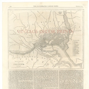 Washington DC 1861 Antike ILN Karte des Bundesstaates Columbia Eine Schwarz-Weiß-Gravur Der Bürgerkrieg in Amerika