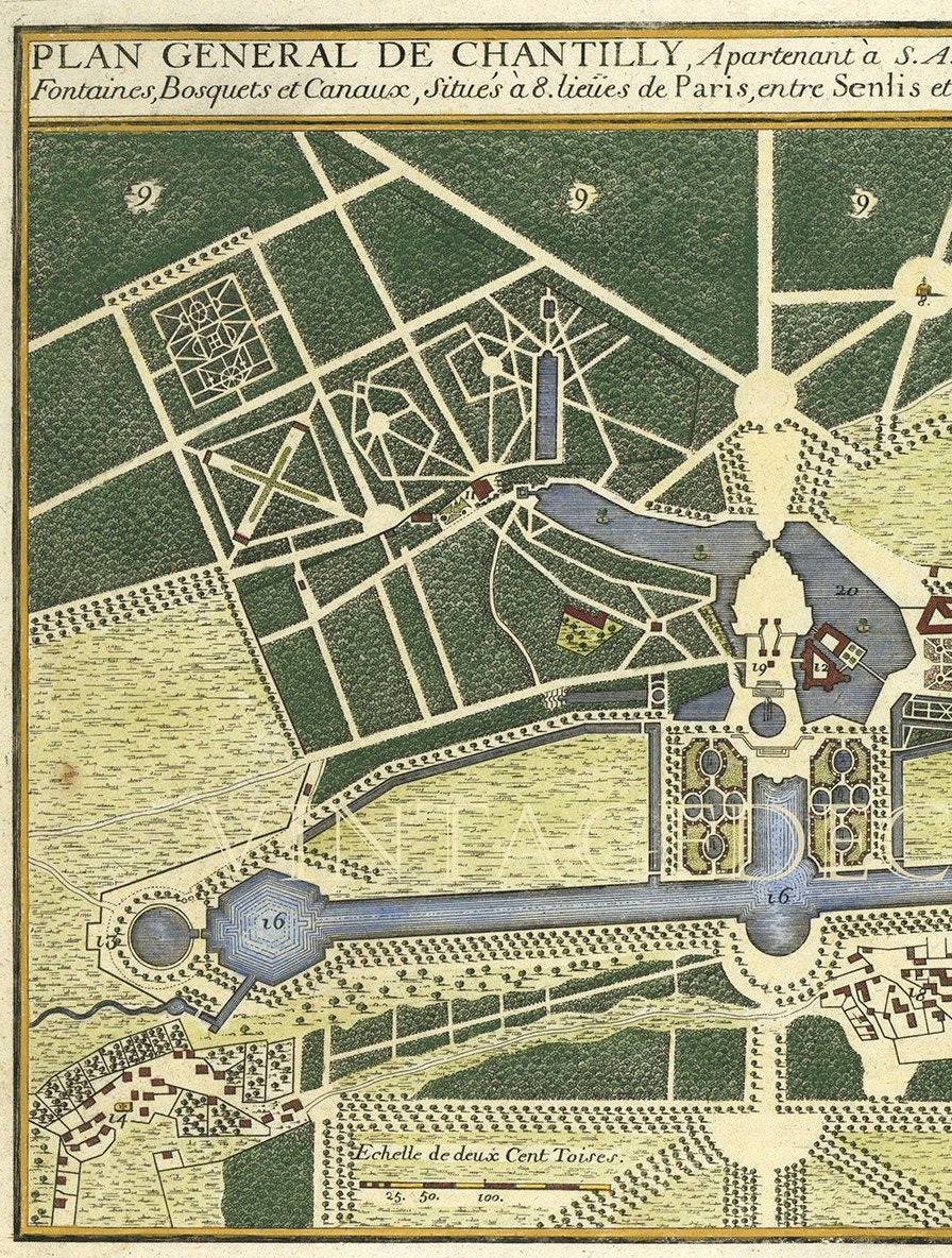 Chantilly Plan General De Chantilly 1705 Grabado De Nicolas Etsy Mexico