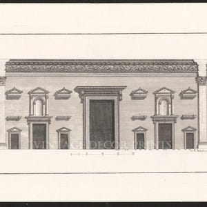 Ancient Roman Architecture Print by P. Fourdrinier. After Giovanni Battista Borra. Impressive Large Copperplate Engraving Date 1757.