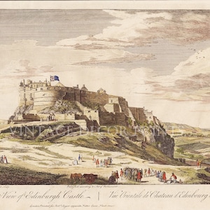 Edinburgh Castle The East View of Edinburgh Castle by Paul Sandby Published in 1753 Large Decorative Engraving Hand Coloured.