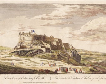 Edinburgh Castle The East View of Edinburgh Castle by Paul Sandby Published in 1753 Large Decorative Engraving Hand Coloured.