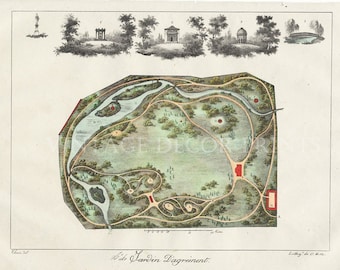 Garden Design, 1828 Hand Coloured French Ornamental Garden Design by Gabriel Thouin, Garden Plans Raisonnes de Toutes les Especes de Jardins