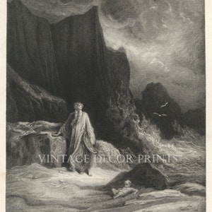 Gustave Dore Tennysons Idyllen des Königs, Die Auffindung von König Artus, echter Schwarz-Weiß-Stahlstich des späten 19
