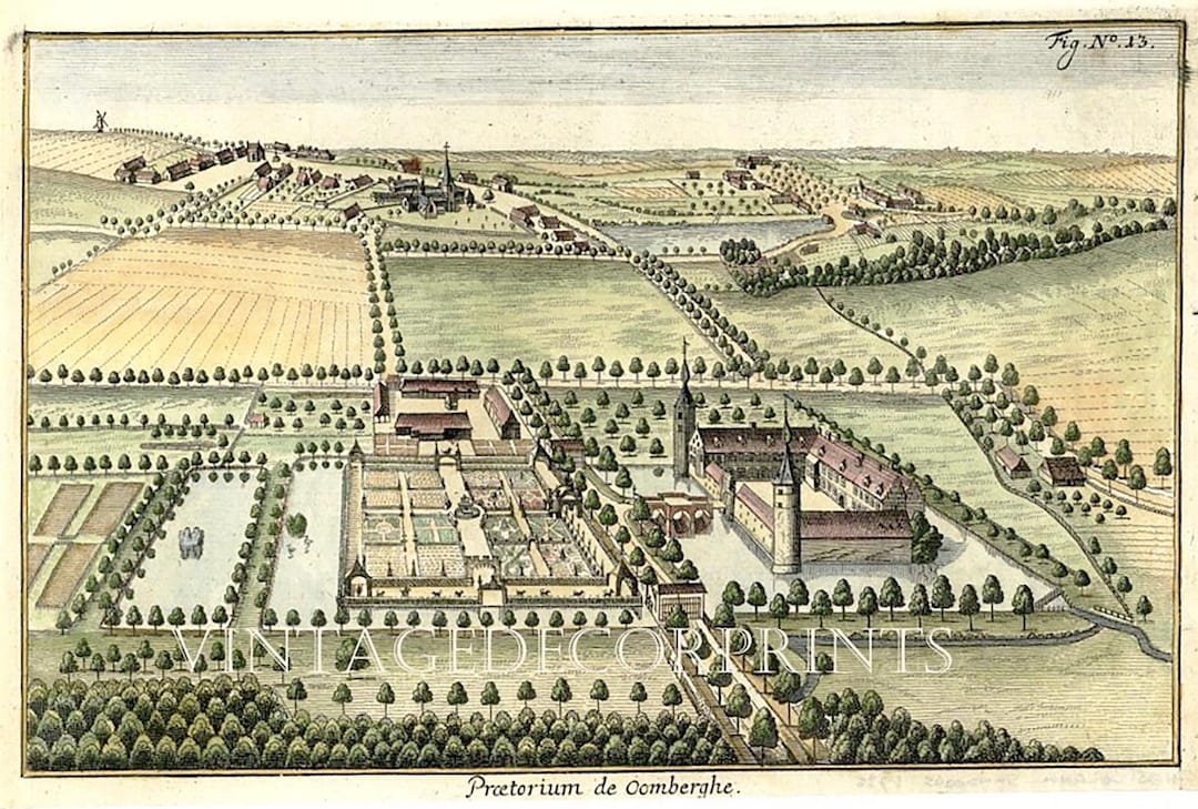 Original 1735 Engraving by A. Sanderus of 'praetorium De Oomberghe ...