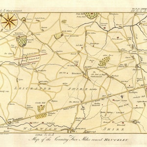Mappa di Hinkley disegnata nel 1785 Data di questa mappa 1811 Mappa del Paese Cinque miglia attorno a Hinkley che mostra la posizione dell'esercito di re Riccardo