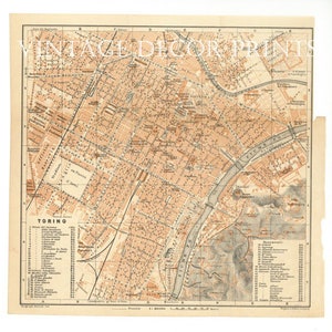 Turin, Turin, Italie Carte ancienne du début de 1913 de Baedekers, Italie du Nord, montrant une carte détaillée de la ville de Turin, Turin.
