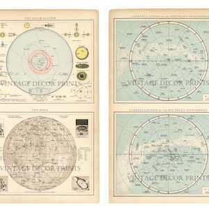 Celestial Maps 1895 Times Atlas Educational Map The Solar System, The Moon, Constellations