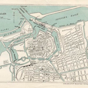 Calais. Antique Early 20th Century Map from Baedekers Showing a Detailed Map of Calais, Harbour, and Town image 1