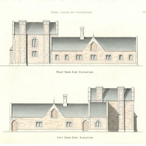 Antieke bouwersprint voor een ontwerp voor een boerderij of personage, 1855, ideaal architecten- of bouwkantoor