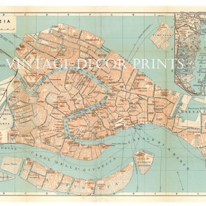 Venise, Venezia, Italie Carte ancienne du début de 1913 de Baedekers, Italie du Nord, montrant une carte détaillée de Venise, Venezia.