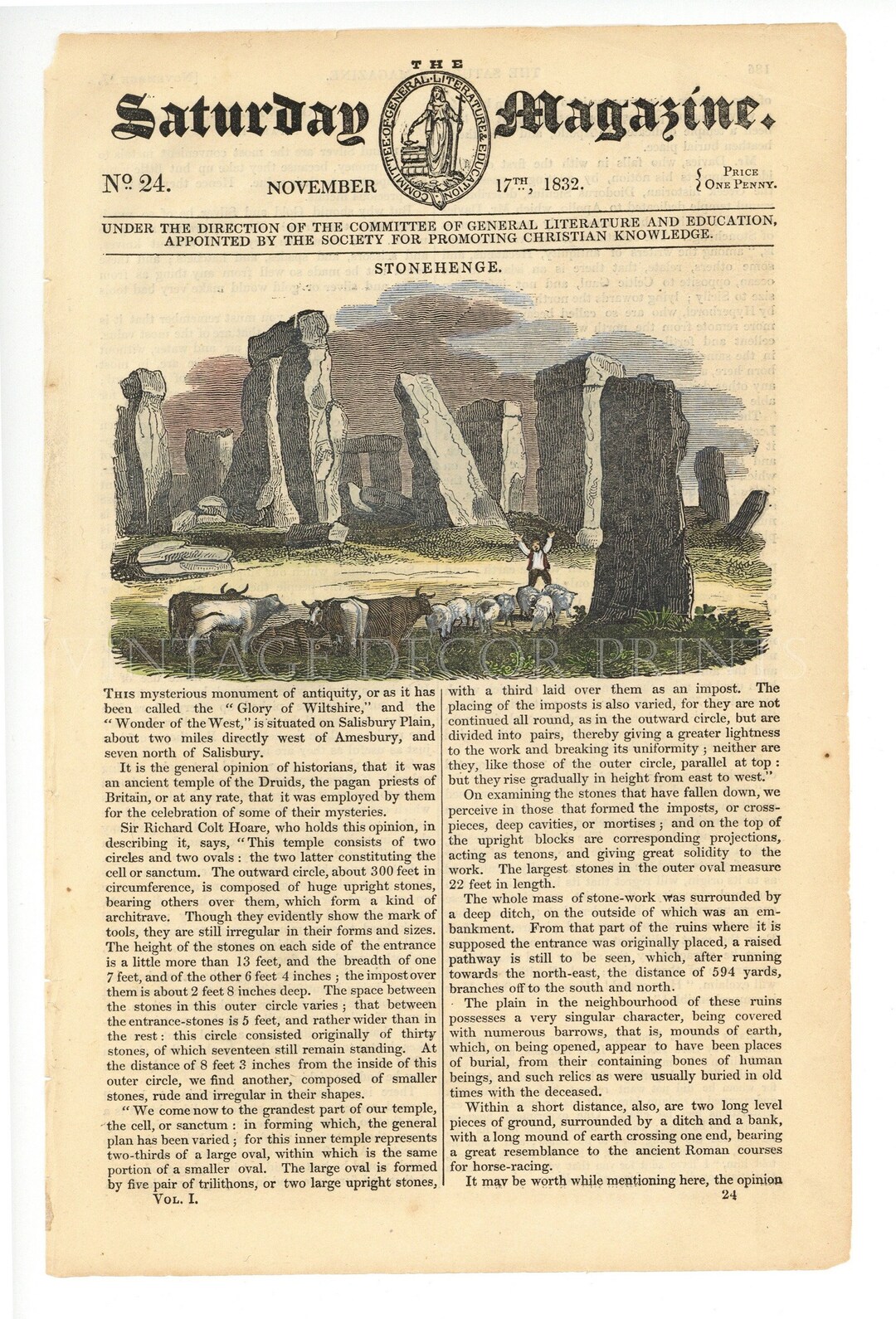 Stonehenge Wiltshire England Date 1832 A View of the Prehistoric Stone ...