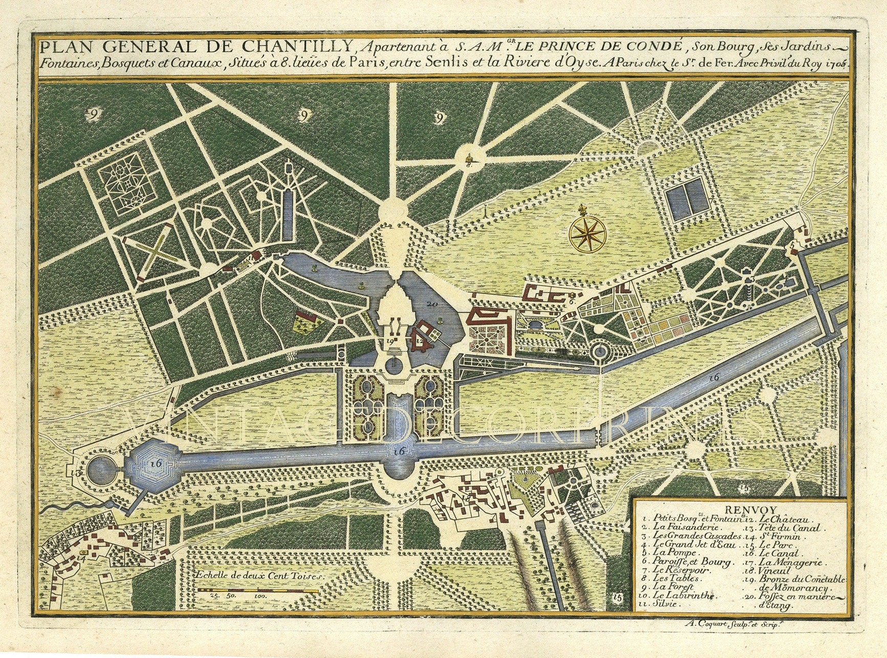 Chantilly Plan General De Chantilly 1705 Grabado De Nicolas Etsy Mexico