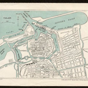 Calais. Antique Early 20th Century Map from Baedekers Showing a Detailed Map of Calais, Harbour, and Town image 2