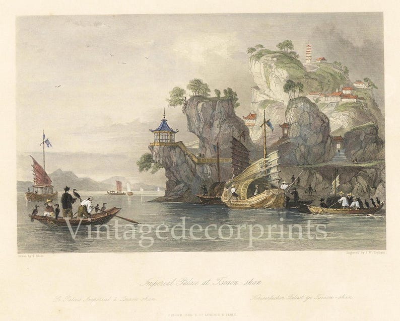 Antique Print of China 'imperial Palace at Tseaou-shan' Hand Coloured ...