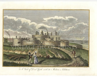 Deal Castle in Kent, 1780 Copperplate Engraving Hand Coloured in Watercolour, Engraved by Barlow, Published by Edward Hasted.