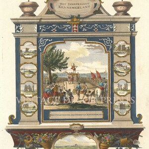 Frontispiece Hand Coloured Title page for: Mattheus Broürius van Nidek, the blessing compared Kennemerlant, shows delicious faces, 1732.