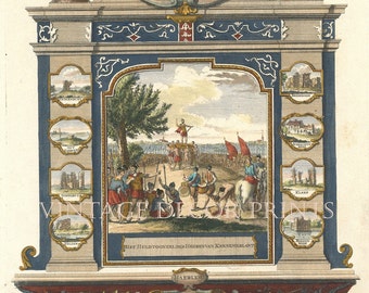 Strona tytułowa, ręcznie kolorowana. Mattheus Broürius van Nidek, błogosławiony Kennemerlant, przedstawia rozkoszne twarze, 1732.
