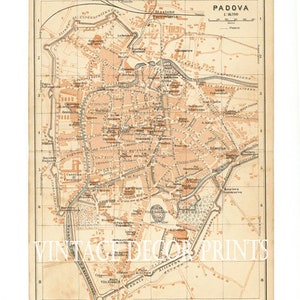 Padova, Italia Antica mappa dei primi anni del 1913 di Baedekers, Italia settentrionale, che mostra una mappa dettagliata della città di Padova.