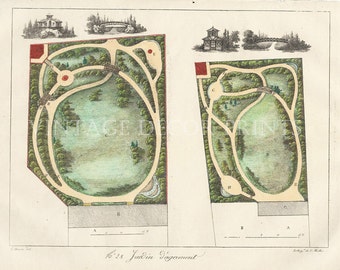 Garden Design, 1828 Hand Coloured French Ornamental Garden Design by Gabriel Thouin, Garden Plans Raisonnes de Toutes les Especes de Jardins