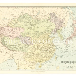 Antike Karte des chinesischen Reiches & Japan, um 1890, mit den Städten und Bezirken.