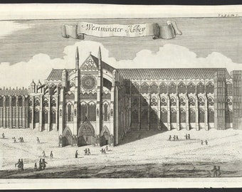 Westminster Abbey 1720 kopergravure, uitgegeven door John Stow/Strype Survey of London