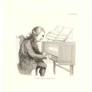 David Wells Playing The Harpsicord An 1811 Original Engraving From The History and Antiquities of the County of Leicester.