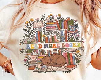 Camiseta Comfort Colors "Lee más libros", regalo para profesor de lectura, camiseta para profesor de inglés, camiseta para bibliotecario, regalo para ratón de biblioteca, camiseta de vuelta al cole