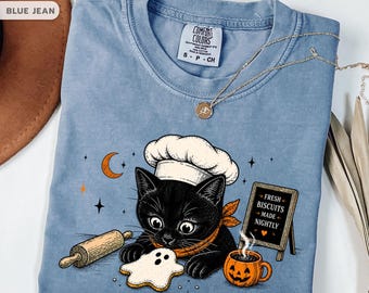 Comfort Colors® Black Cat Baker Shirt Ghost Biscuit Halloween Tee Spooky Season Vintage Fall Cat Lover Pumpkin Coffee Gift