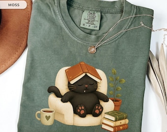 Camiseta "Lee más libros", Camiseta "Amante de los libros con gato negro", Camiseta "Lector acogedor", Regalo para mamás de gatos, Camiseta para bibliotecarias y maestras, Regalo para amantes de los libros, Camiseta "Colores cómodos"