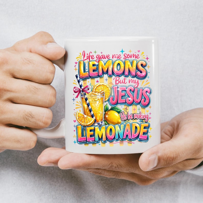Das Leben gab mir Zitronen, aber mein Jesus macht Limonade PNG, christliches Sublimationsdesign, lustiges Glaubenszitat, bunte Retro digitale Datei zum Herunterladen Bild 9
