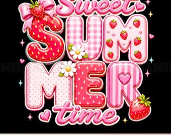 Süßer Sommer Zeit PNG, Erdbeere Sommer Shirt Design, Kawaii Erdbeere PNG, süße rosa Sommer Sublimation, Mädchen Reise png, digitaler Download