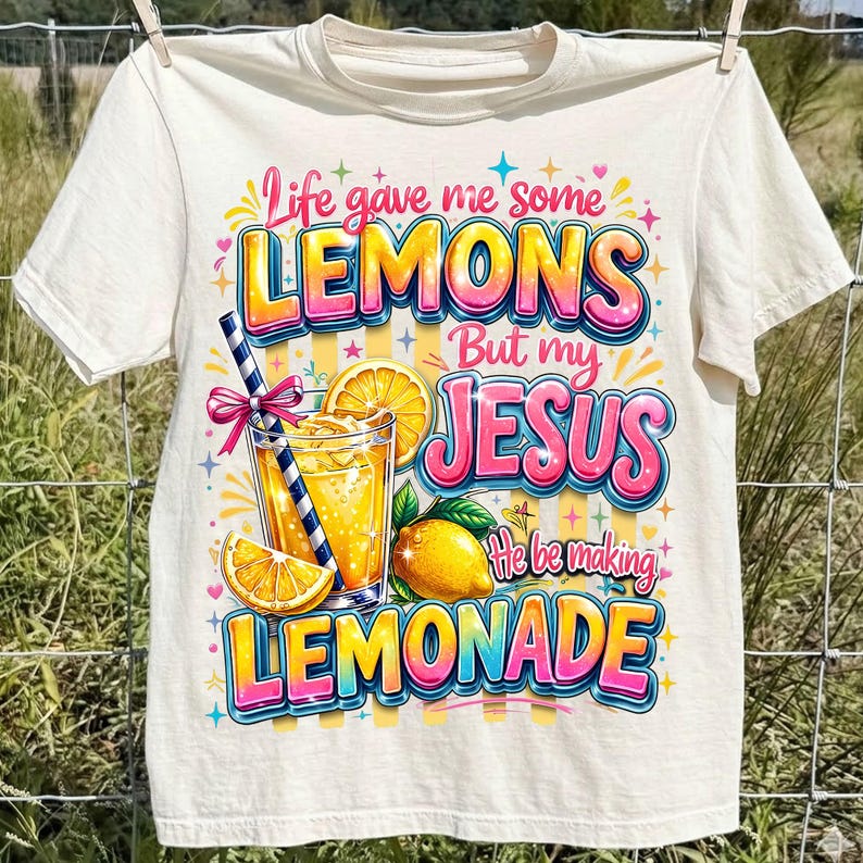 Das Leben gab mir Zitronen, aber mein Jesus macht Limonade PNG, christliches Sublimationsdesign, lustiges Glaubenszitat, bunte Retro digitale Datei zum Herunterladen Bild 5