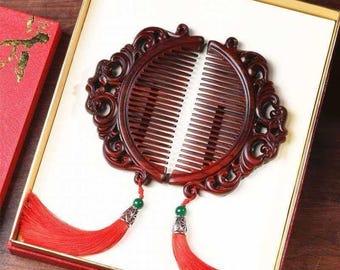 Hoogwaardige geschenkdoos met gesneden kam uit sandelhout - bedankje voor bruiden - Moederdagcadeau