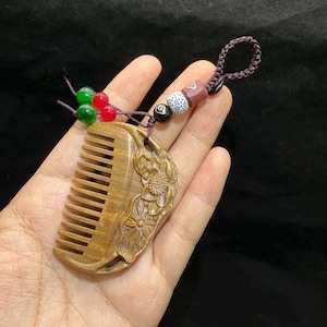 Hand Carved Green Sandalwood Mini Comb | Keychain Detangling Hair Comb