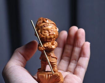 Hand geschnitzte Yabai Holz Affenkönig Figur, Affe Statue, Taschengott Skulptur Geschenk