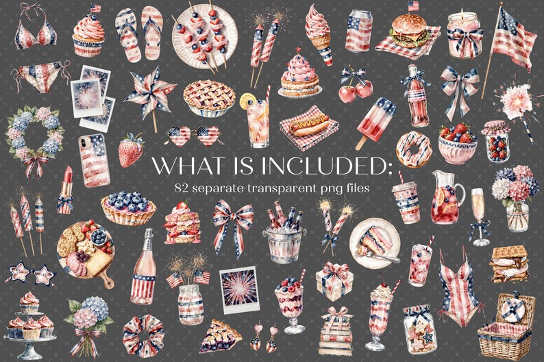 Watercolor 4th of July Clipart Bundle, Americana Clipart PNG, Summer ...