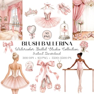 Blush Ballerina Clipart Bundle, Pink Ballet Watercolor PNG, Balletcore Clipart, Swan Lake Clip Art, Dancer, Coquette Tutu, Commercial
