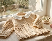 Crochet Baby Cardigan Pattern | Bobble Stitch Sweater PDF | Boho Balloon Sleeve DIY (Digital Download)