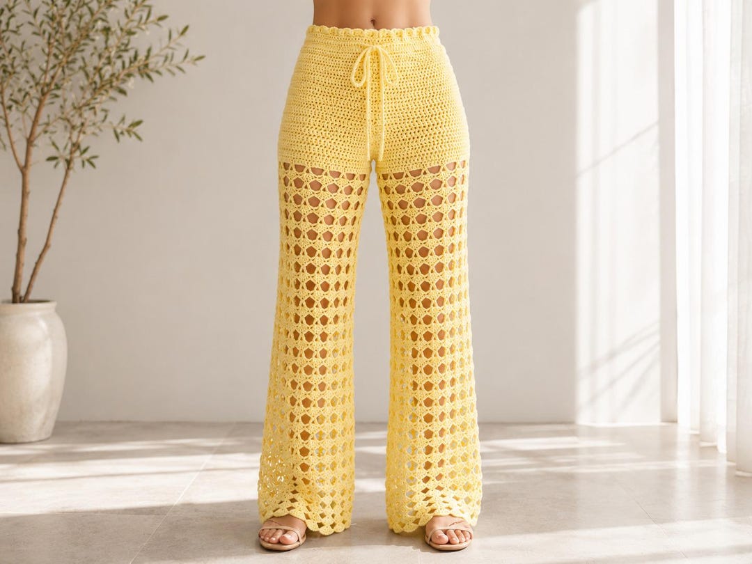 Crochet Pants Pattern | Custom Crochet Mesh Trousers, See Through Beach ...