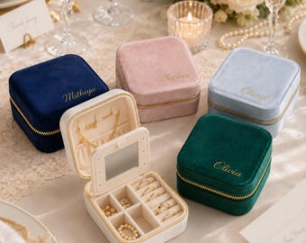 Boîte à bijoux personnalisée, étui à bijoux de voyage personnalisé avec nom, cadeau souvenir pour elle