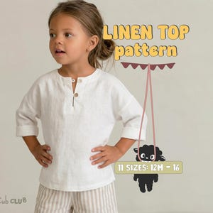 Patrón de costura para blusa infantil, patrón de camisa de lino para niños pequeños, patrón de túnica para bebé niña