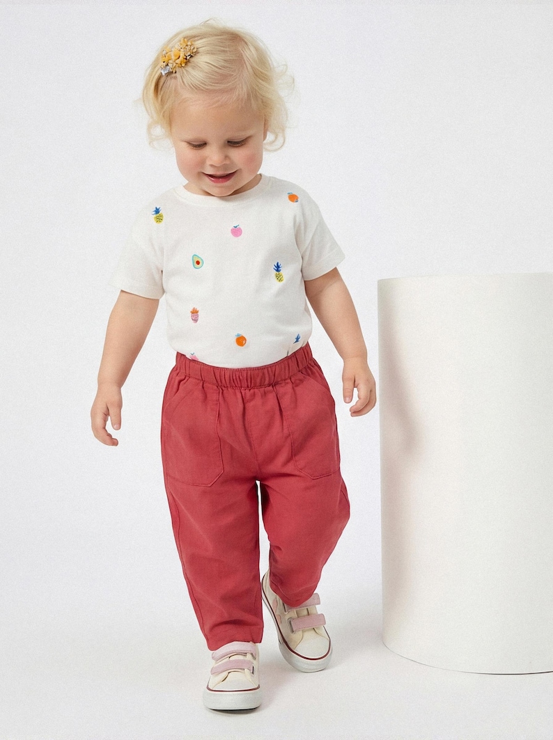 Cotton Pants Pattern For girls - Kid's Pants With Pockets Sewing Pattern For Woven Fabrics, PDF Patterns For Children, simple pants pattern for kids, linen pants pattern for children, children's pants pattern for girls, trousers pants pattern for kids, pajama pants pattern, elastic waistband pants pattern, wide leg pants pattern for kids, pdf sewing patterns for kids, childrens pants pattern, toddler pants pattern, sewing pattern for toddlers, baby boy pants pattern, pants pattern for toddlers