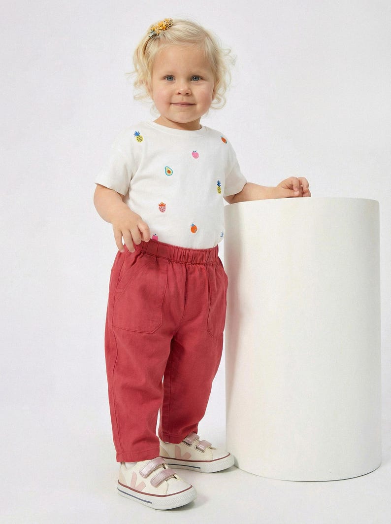 Cotton Pants Pattern For girls - Kid's Pants With Pockets Sewing Pattern For Woven Fabrics, PDF Patterns For Children, simple pants pattern for kids, linen pants pattern for children, children's pants pattern for girls, trousers pants pattern for kids, pajama pants pattern, elastic waistband pants pattern, wide leg pants pattern for kids, pdf sewing patterns for kids, childrens pants pattern, toddler pants pattern, sewing pattern for toddlers, baby boy pants pattern, pants pattern for toddlers
