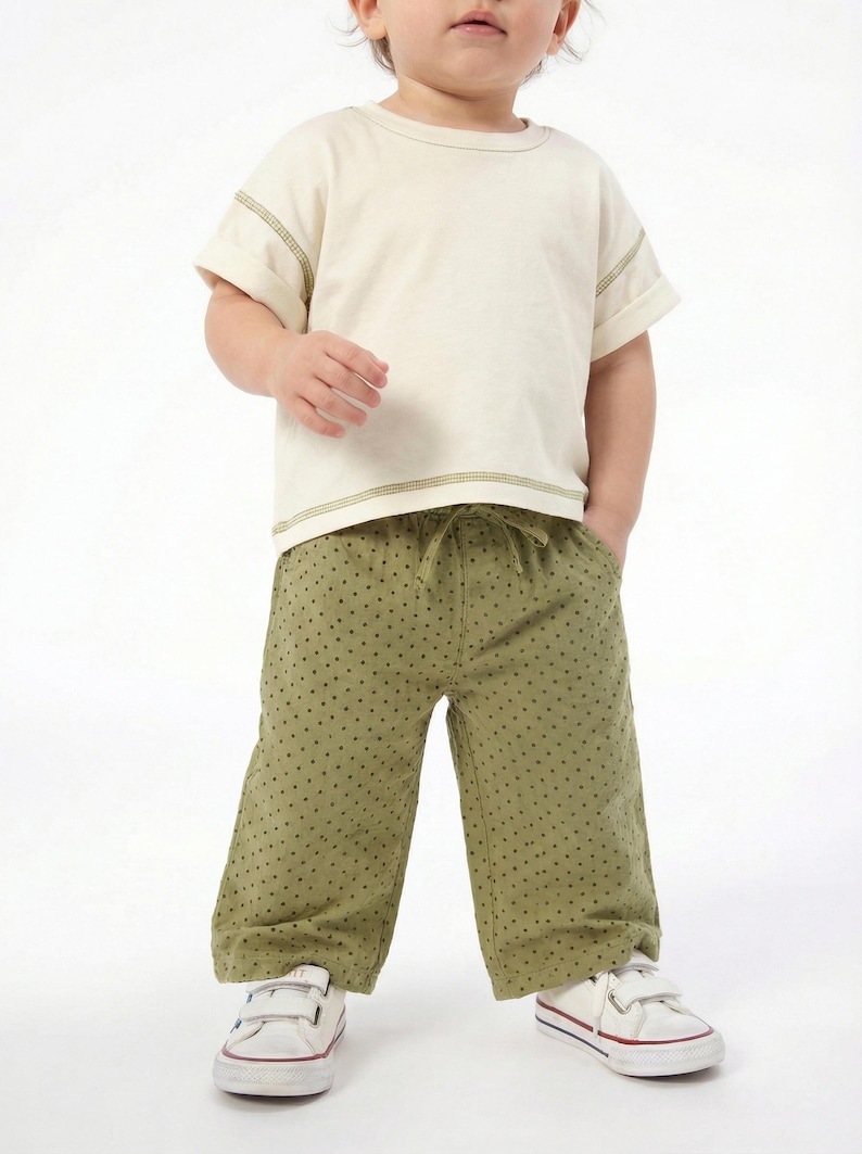 Cotton Pants Pattern For girls - Kid's Pants With Pockets Sewing Pattern For Woven Fabrics, PDF Patterns For Children, simple pants pattern for kids, linen pants pattern for children, children's pants pattern for girls, wide leg pants pattern for kids, pajama pants pattern, elastic waistband pants pattern, wide leg pants pattern for kids, pdf sewing patterns for kids, childrens pants pattern, toddler pants pattern, sewing pattern for toddlers, baby boy pants pattern, pants pattern for toddlers