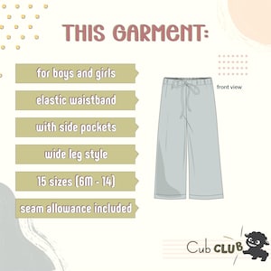 Cotton Pants Pattern For girls - Kid's Pants With Pockets Sewing Pattern For Woven Fabrics, PDF Patterns For Children, simple pants pattern for kids, linen pants pattern for children, children's pants pattern for girls, wide leg pants pattern for kids, pajama pants pattern, elastic waistband pants pattern, wide leg pants pattern for kids, pdf sewing patterns for kids, childrens pants pattern, toddler pants pattern, sewing pattern for toddlers, baby boy pants pattern, pants pattern for toddlers