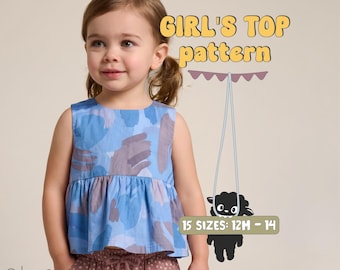 Summer Top Pattern For Girls Blouse Sewing Pattern For Kids Linen Shirt PDF Pattern For Toddlers Tunic Pattern For Children