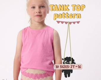 Kid's Top Sewing Pattern For Children Tank Top Pattern For Toddlers Stretch Top Pattern For Girls
